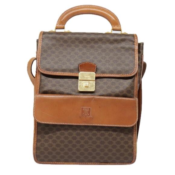CELINE Macadam Canvas Shoulder Bag Pvc Leather Brown Gold - Picture 1 of 16
